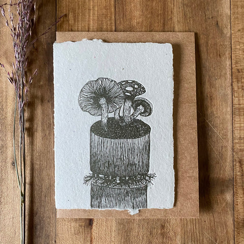 Letterpress "Mushroom Log" Handmade Card